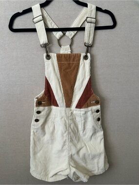 Afends- Cream Corduroy Short Overalls with Brown & Rust Panels- US Size 2
